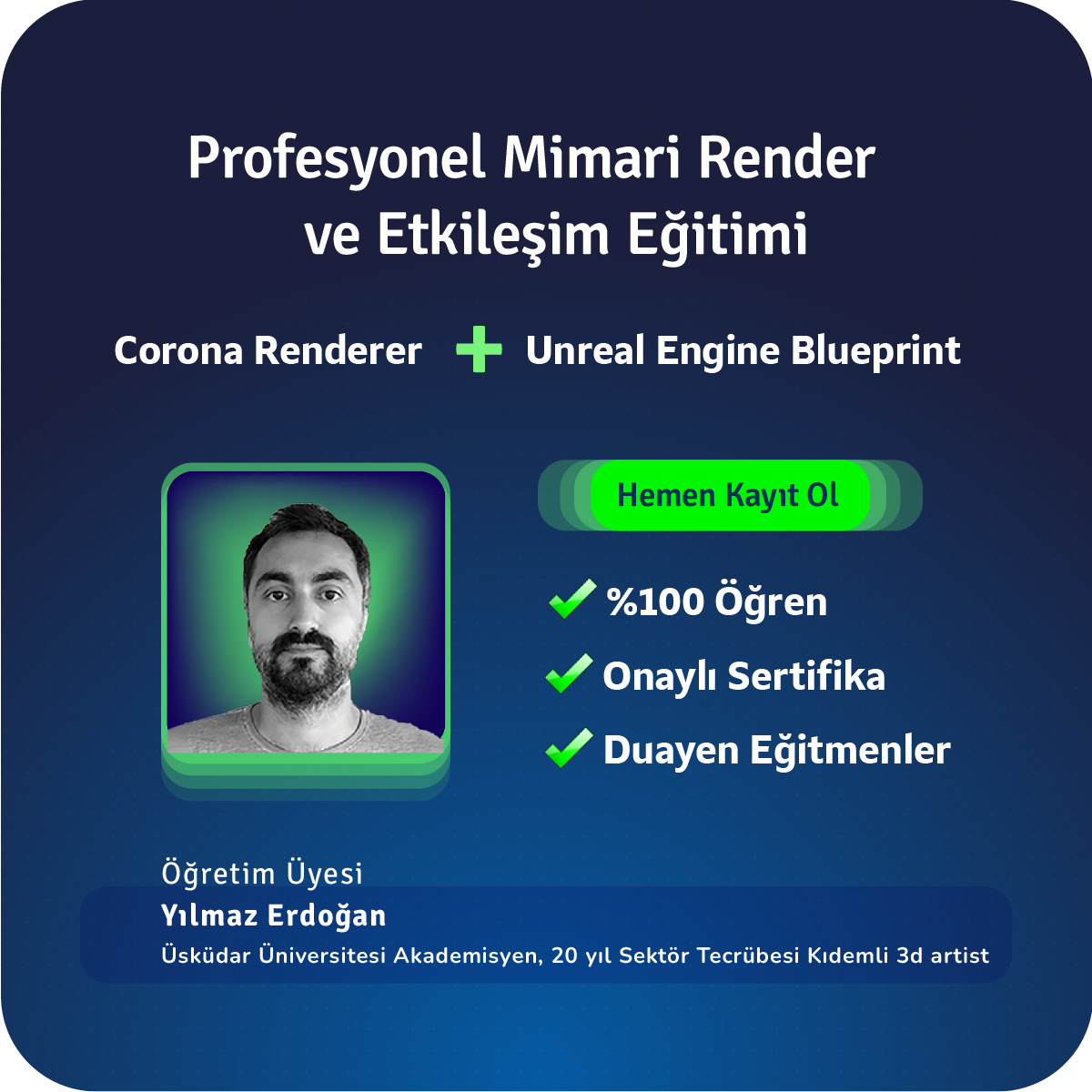 Profesyonel Mimari Render ve Etkileşim Eğitimi Yüz Yüze 24 Saat