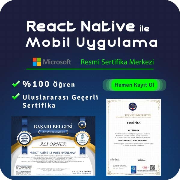 React Native ile Mobil Uygulama Geliştirme Özel Ders Yüz Yüze Eğitimi