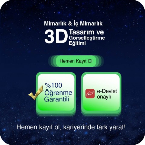Mimarlık & İç Mimarlık için 3D Tasarım ve Görselleştirme Eğitimi Yüz Yüze 100 Saat