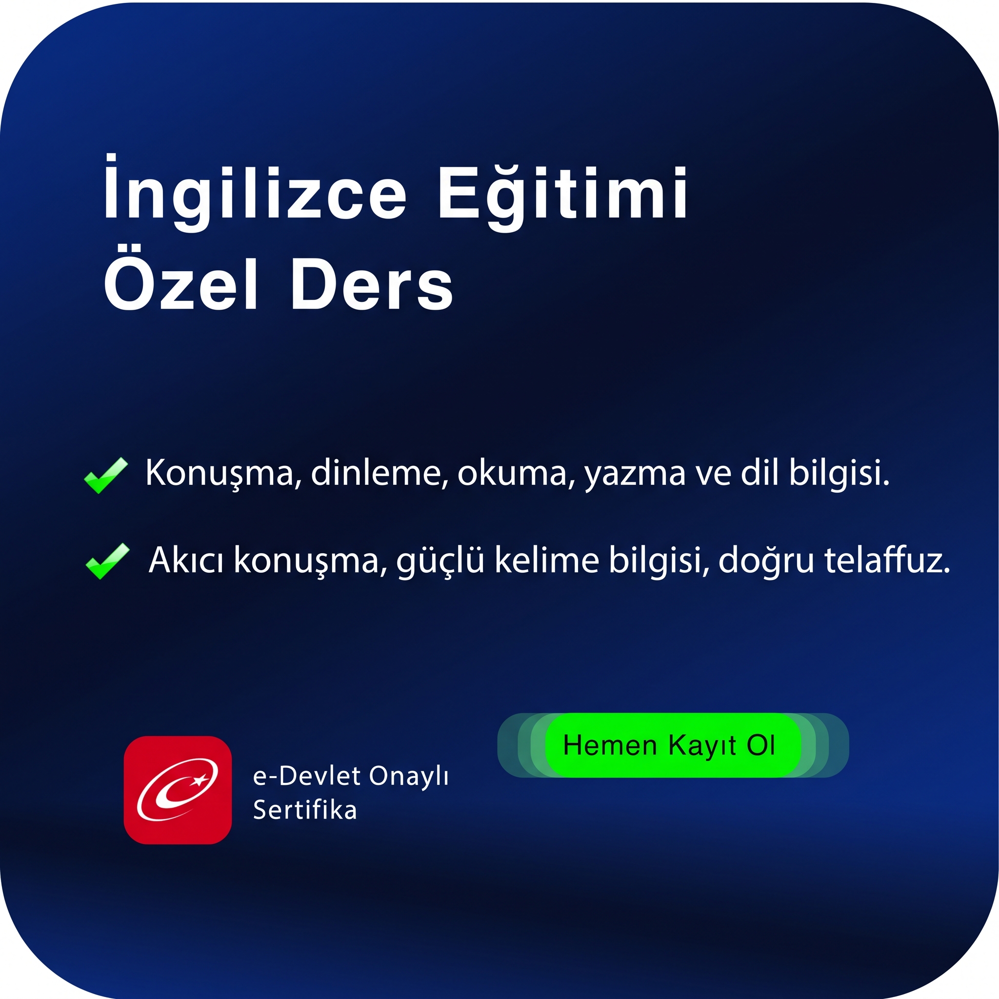 İngilizce Eğitimi Özel Ders Yüz Yüze